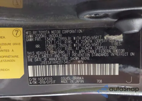 2008 Toyota Highlander from USA, damaged, VIN JTEES41A982013467